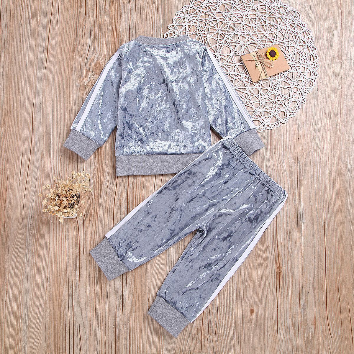 Girls velour soft tracksuit set pink/silver grey