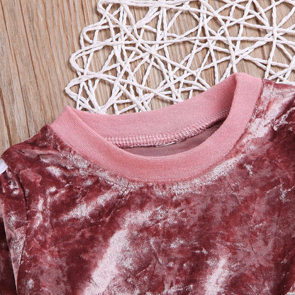 Girls velour soft tracksuit set pink/silver grey